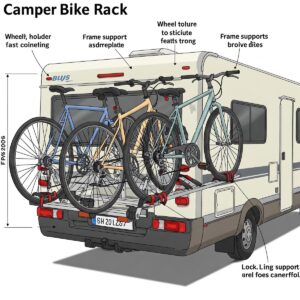 Camper bike rack illustration demonstrating its capacity to hold multiple bicycles securely.