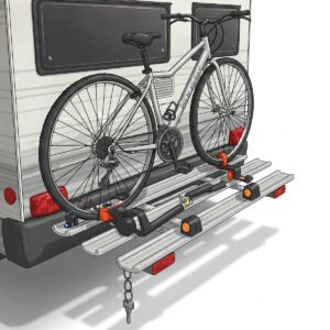 Illustration highlighting the security features of a camper bike rack, such as locking mechanisms.
