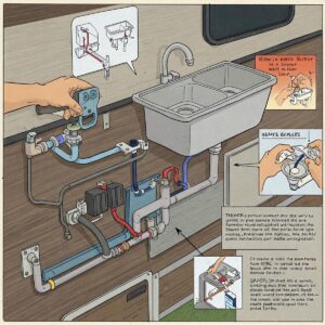 Illustration showing the step-by-step process of camper sink installation.
