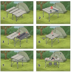 Step-by-step illustration of camper table assembly, showing the simple process for quick setup at the campsite