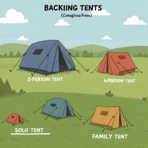  Illustration showing a visual comparison of different sizes of backpacking tents, from solo to family options.