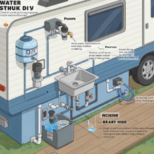 Diagram of a DIY camper sink setup with water supply and drainage.