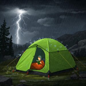  Illustration depicting the durability and weather resistance of a best solo backpacking tent in rain and windy conditions.