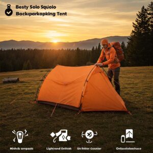 Graphic demonstrating the easy and quick setup process of a best solo backpacking tent.