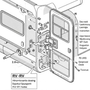 Illustration detailing the hinge mechanism of a recreational vehicle door.