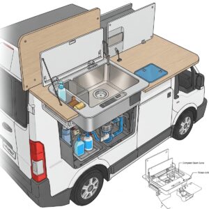 Compact camper sink design ideal for small vans and RVs.