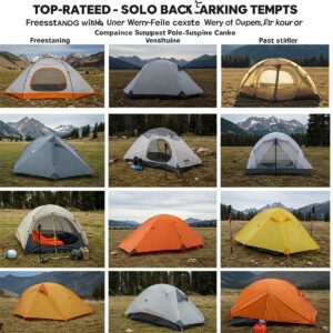 Different types of best solo backpacking tents including freestanding and trekking pole supported designs.