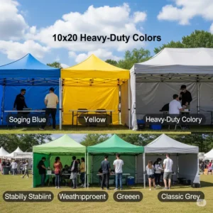 Various color choices available for a 10x20 heavy duty canopy.