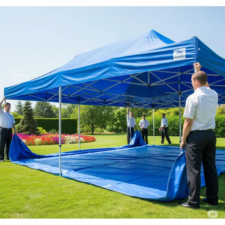 Spacious 20x20 pop up tent being set up, ideal for events