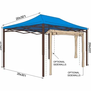 Illustration showing a 20x30 canopy tent enclosed with optional sidewalls.