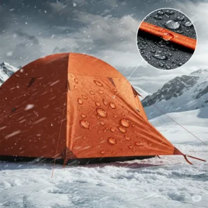 Illustration showcasing the strong, waterproof fabric of a 6 person 4 season tent.