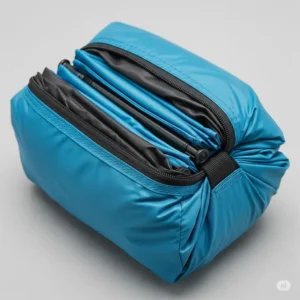 Folded and compact personal pop up tent, highlighting its portability.