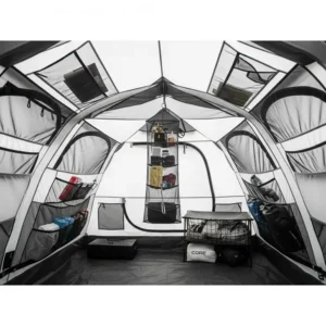  Interior detail of a Core 6-person cabin tent showcasing its storage pockets and organizational elements