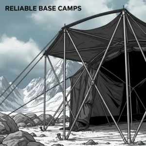  Illustration highlighting the strong and durable pole structure of a reliable base camp tent.