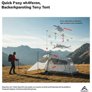 Diagram illustrating the quick and easy setup process of a user-friendly best 4 person backpacking tent.