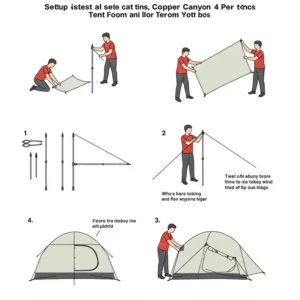 Step-by-step illustration showing how to easily set up a Eureka 4 person tent.