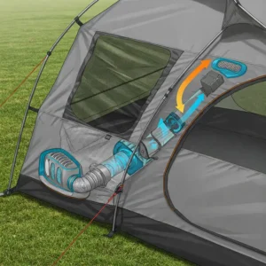 Close-up illustration of the ventilation system in a Eureka 4 person tent, ensuring airflow.