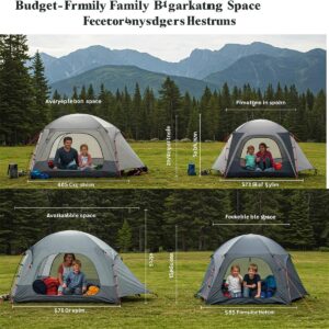 Different sizes of budget-friendly family backpacking tents, comparing interior space.