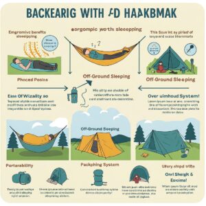 Infographic highlighting the benefits of backpacking with a hammock, including comfort and off-ground sleeping