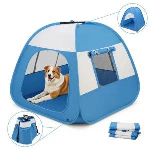 Versatile pop up dog tent suitable for both indoor and outdoor use.