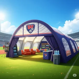Digital artwork showcasing a large sports team tent, ideal for providing shade and rest for athletes during games or practices