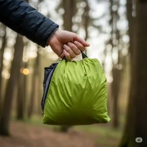 Hand holding a lightweight personal pop up tent, emphasizing its ease of carrying.