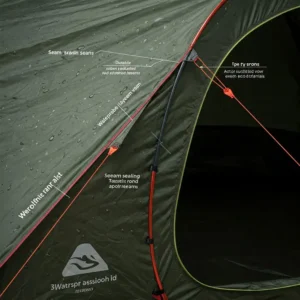 Close-up illustration showcasing the durable fabric and design details of a Marmot 3 person tent.