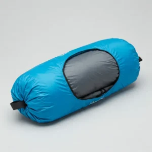 Compact and lightweight packed Marmot 3 person tent in its carrying bag for easy transport.