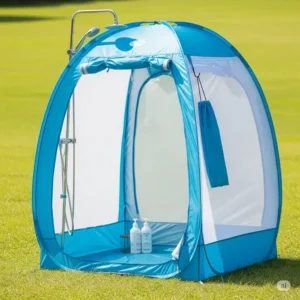 Easy and quick setup of a pop up shower tent.