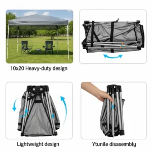The portable and easy-to-store design of a 10x20 heavy duty canopy.