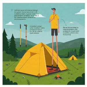 Illustration of the easy setup process for a backpacking tent designed for taller individuals.