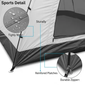 Close-up illustration showing the sidewall detail of a sports tent, emphasizing its durability and weather protection features.