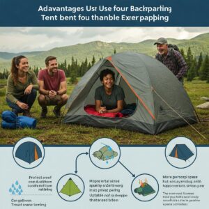 Infographic illustrating the advantages of using a tent for backpacking, such as protection from ground conditions and more personal space.
