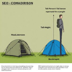 Size comparison illustrating the extra length and height of a backpacking tent made for tall individuals versus a standard tent.