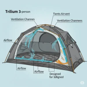 Illustration showing the ventilation system designed for airflow in the trillium 3 person tent.