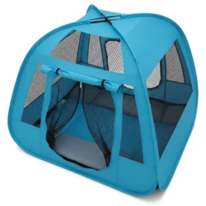 Pop up dog tent with mesh windows providing good ventilation for pets.