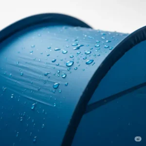 Close-up of a personal pop up tent fabric demonstrating its waterproof capabilities.