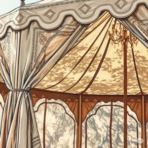 Close-up illustration highlighting the fabric and design details of a tent pavilion.