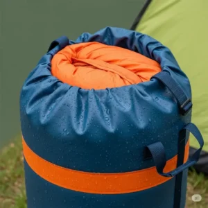 A waterproof sleeping bag storage sack, providing essential protection for a sleeping bag in wet outdoor conditions.