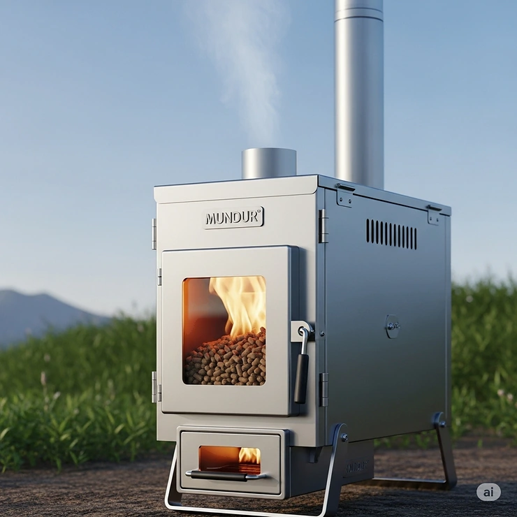 A wood pellet camping stove emitting minimal smoke, showcasing its clean-burning efficiency and reduced environmental impact.