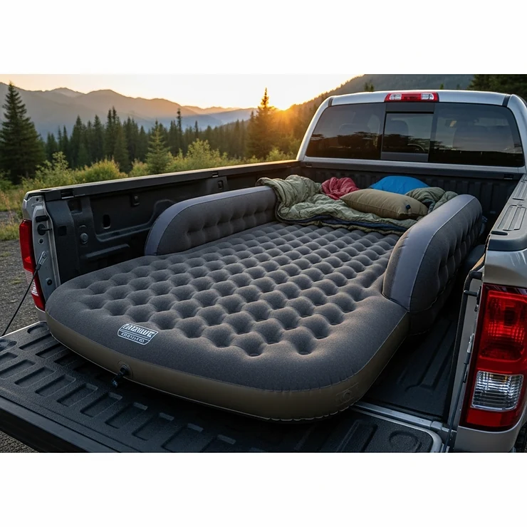 An example of a durable, inflatable mattress specifically designed for truck bed camping.