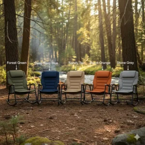 Side-by-side comparison of the available colors and fabric options for the best rocker camp chair.