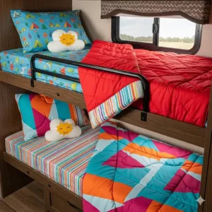 Colorful and durable bedding sets for the bunk beds often found in family campers and motorhomes.