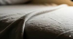 Detailed texture shot of the breathable, soft fabric of the camper bunk sheets, highlighting their quality and comfort.