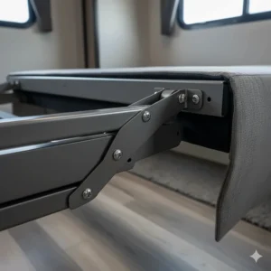 Detailed shot of the durable metal frame and quality hardware used in the construction of the rv sofa bed.