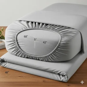 A full sheet set, including a fitted sheet and top sheet, tailored for a standard camper van mattress.
