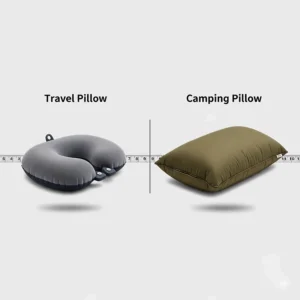 A comparison of a small travel pillow next to a standard-sized camping pillow, helping users choose the best size for their needs.