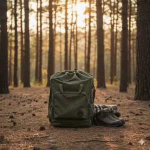 Compact, lightweight folding chair and table easily packed into a carrying bag for transport.