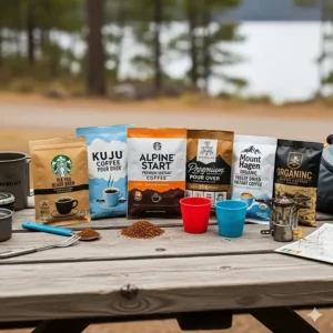A side-by-side comparison of different brands of instant coffee suitable for backpacking and camping trips.