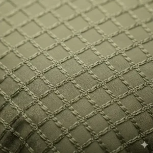 A macro shot of the durable, tear-resistant fabric used in a high-quality air pillow for camping, emphasizing its longevity.